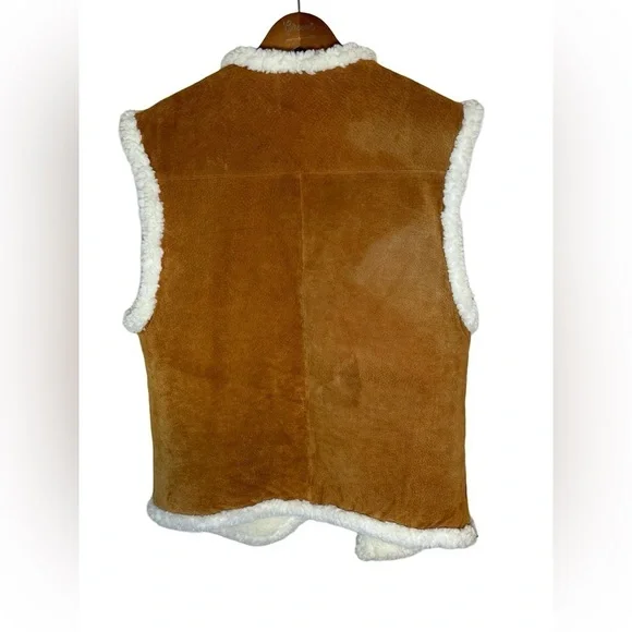 Clean Lines Suede Faux Shearling Vest Brown L Classic - Picture 5 of 10